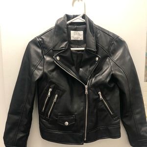 Zara, girl’s black faux leather moto jacket, size 10